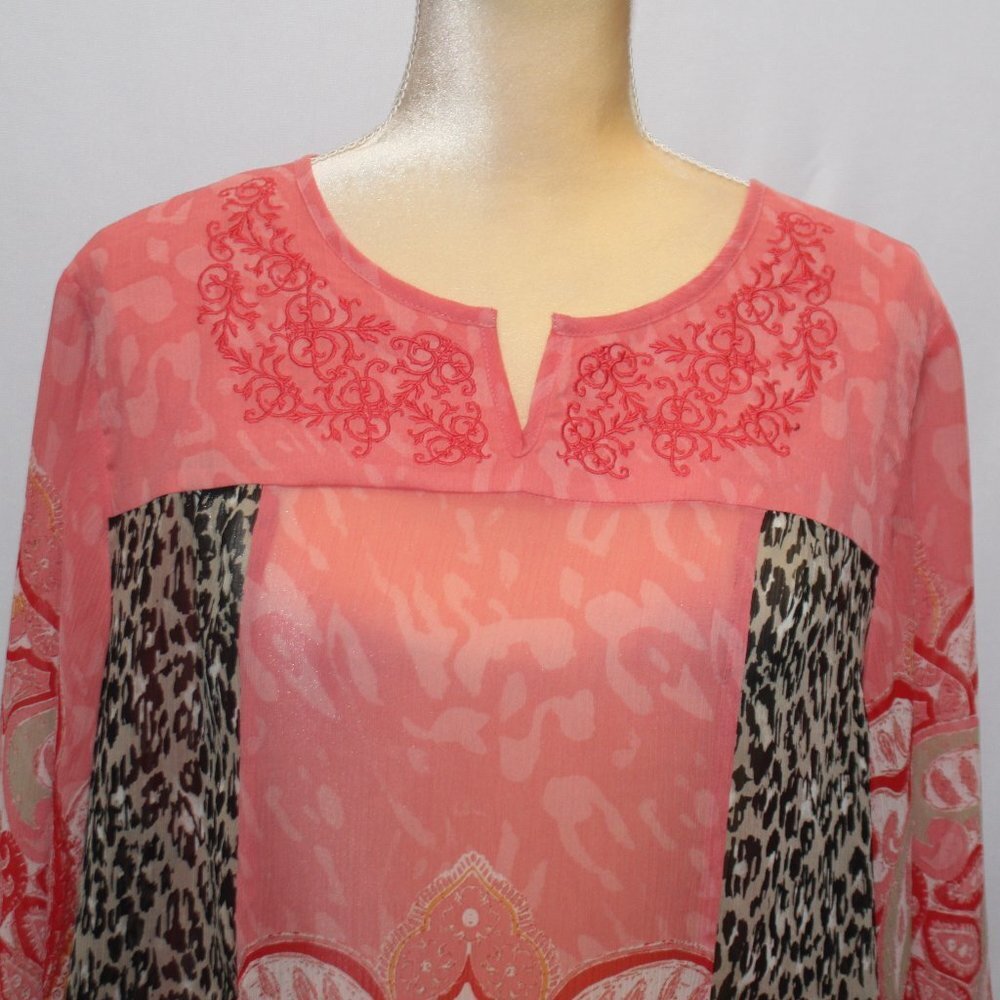 Style & Co Sheer Corral and Leopard Print Boho Top - Picture 2 of 13